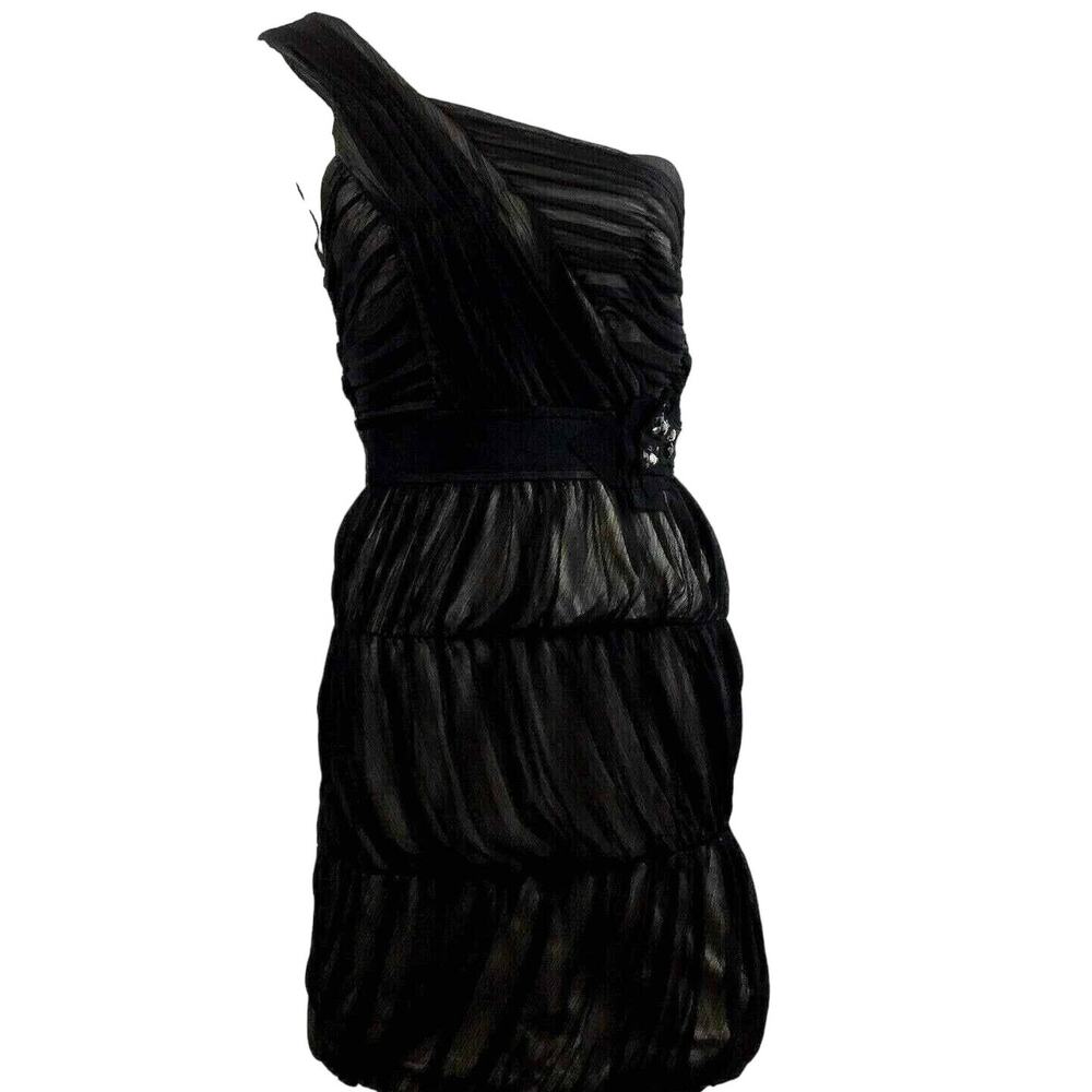 Max & Cleo Party Dress Womens Size 6 Black One Shoulder Ruched Whimsygoth Event